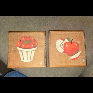 Rustic Apple Wood Hand Painted Wall Art Set Of 2